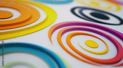 A striking depiction of abstract multicolored concentric circles blending together to form a cohesive visual effect on a clean surface, Representing the convergence of diverse ideas into a central
