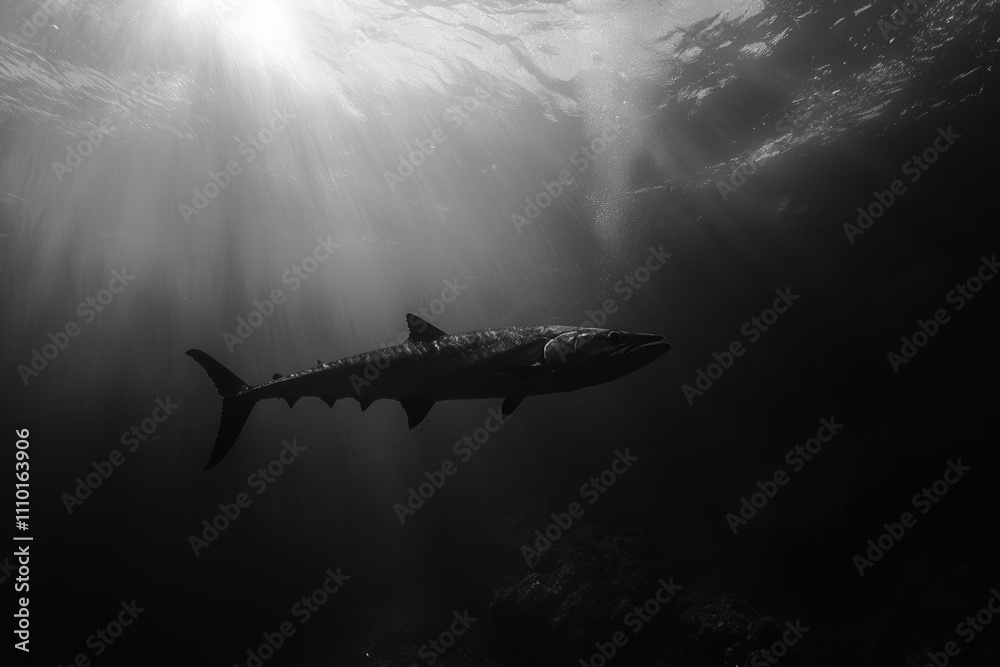 Fototapeta premium Shark Silhouette in Deep Waters