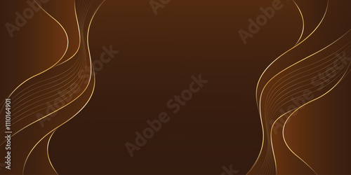 Elegant dark brown luxury wave background with gold lines. Abstract modern wallpapers. Template banner background for sales, ads, events, awards, web, pages, and others
