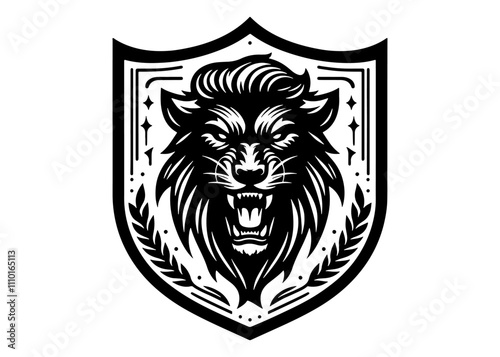 Roaring Panther head inside heraldic shield Silhouette Vector Illustration