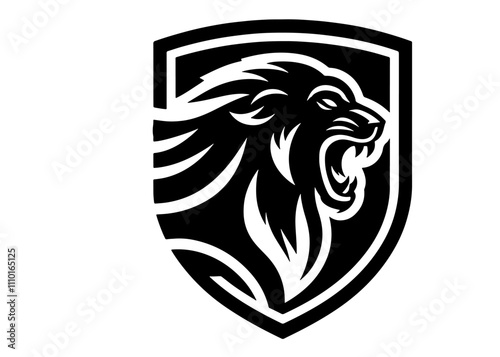 Roaring Panther head inside heraldic shield Silhouette Vector Illustration