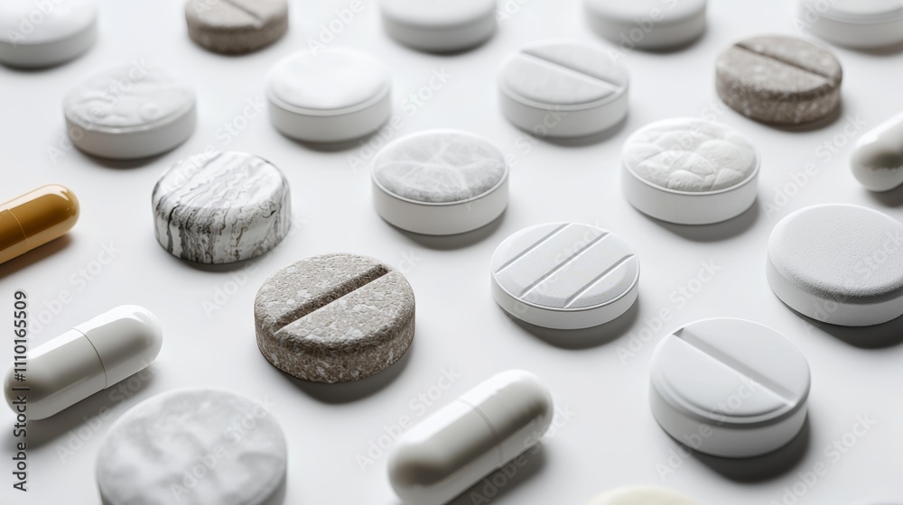 Variety of pharmaceutical pills and capsules on white background Variety of pharmaceutical pills and capsules on white background