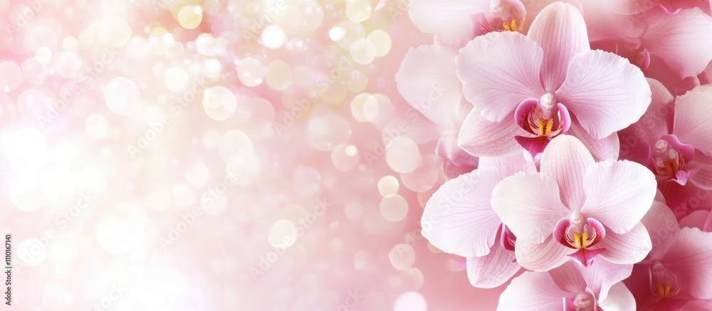 Elegant pink and white orchids blended with a soft bokeh background creating a serene and beautiful floral backdrop for design projects. Elegant pink and white orchids blended with a soft bokeh background creating a serene and beautiful floral backdrop for design projects.