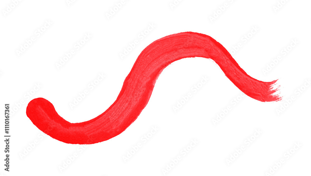 Red brush stroke isolated on transparent background.