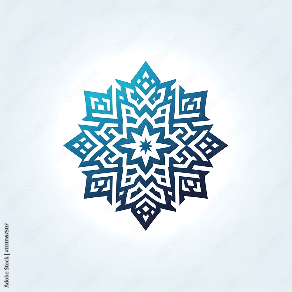Intricate geometric snowflake design in blue tones. Intricate geometric snowflake design in blue tones.