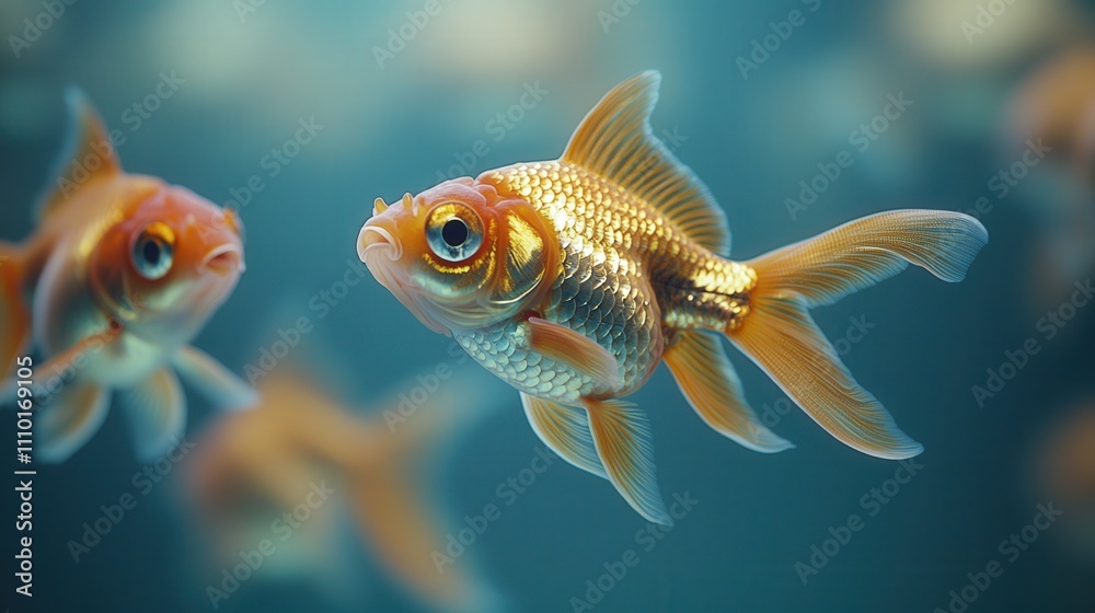 Vivid goldfish swimming gracefully in a tranquil aquarium Vivid goldfish swimming gracefully in a tranquil aquarium