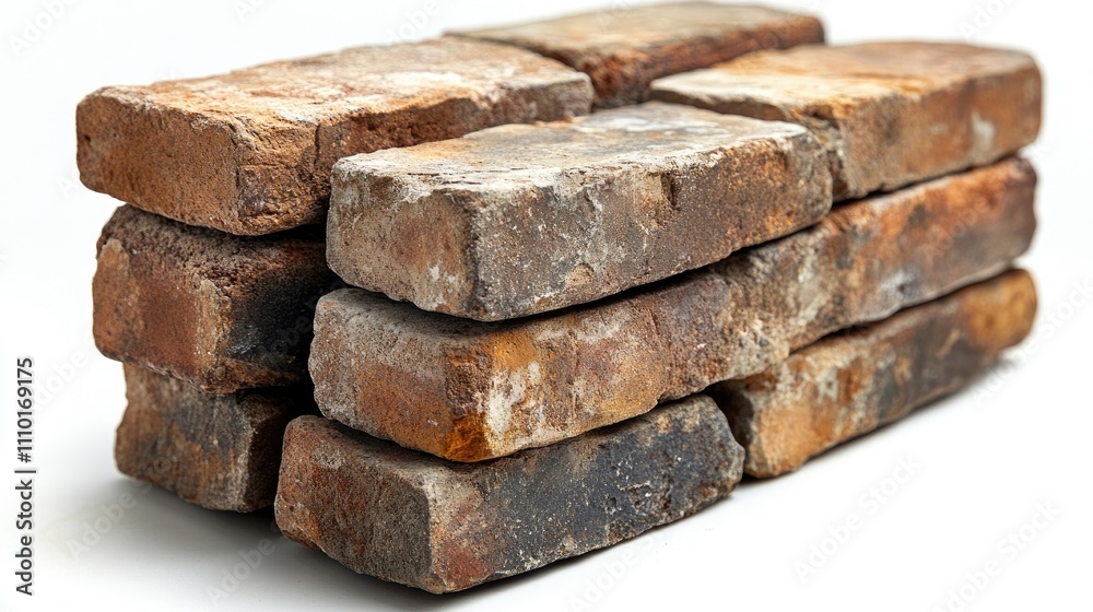 Rustic red bricks stacked for construction use in building walls and homes highlighting texture and age. Rustic red bricks stacked for construction use in building walls and homes highlighting texture and age.