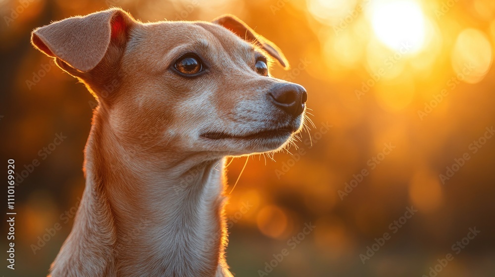 Galgo dog resting in the park during sunset with a thoughtful expression and warm backlighting creating a serene atmosphere Galgo dog resting in the park during sunset with a thoughtful expression and warm backlighting creating a serene atmosphere