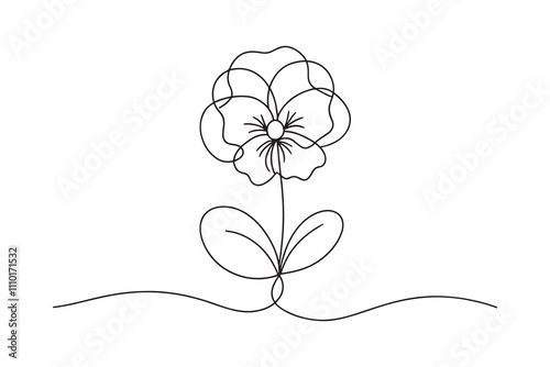 Pansy flower Continuous line art flat vector illustration