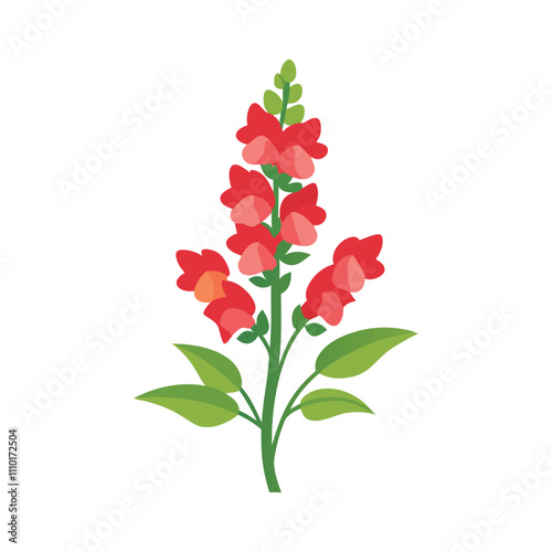  Snapdragons flower isolated flat vector illustration on white background