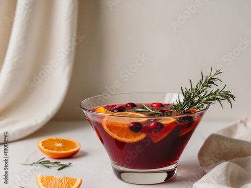 Festive Cranberry Orange Punch in Glass Bowl. photo