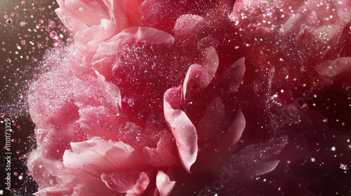 A modern advertisement for Viktor & Rolf Flowerbomb with a burst of floral petals and glittering effects --ar 16:9 --style raw --v 6.1 Job ID: 45708f38-6096-406e-a92b-bb80209075e9 photo