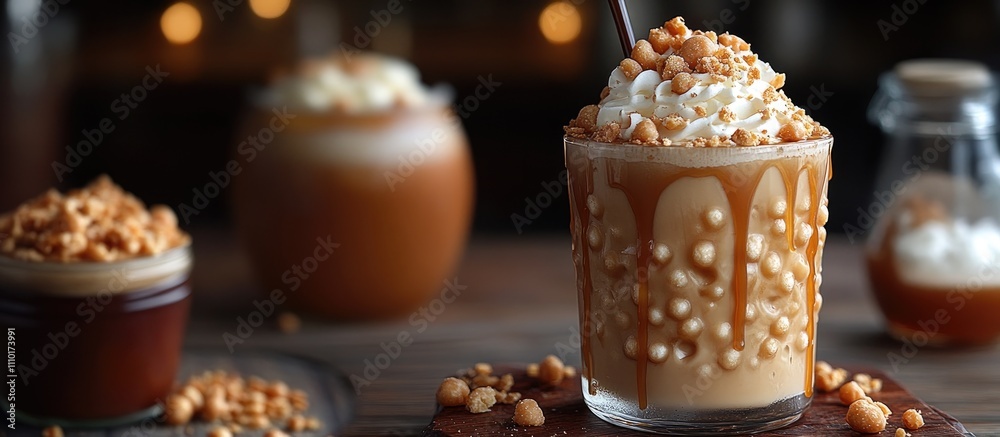 Butterscotch salted caramel cream cold brew topped with whipped cream and crunchy bits for a delicious coffee experience Butterscotch salted caramel cream cold brew topped with whipped cream and crunchy bits for a delicious coffee experience