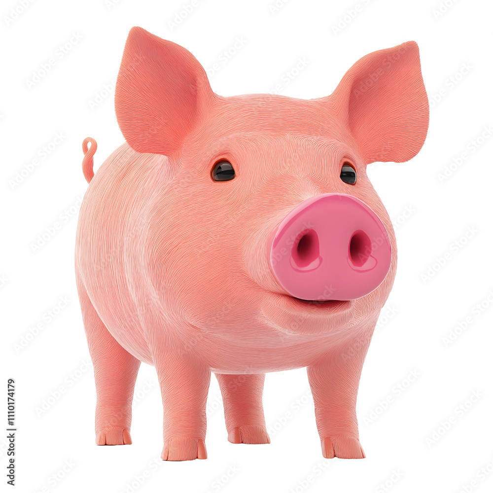 Cute pink pig standing happily on a white isolate background, representing playful and joyful farm life. Cute pink pig standing happily on a white isolate background, representing playful and joyful farm life.
