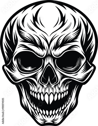 Intense Skull Vector Illustration. Dark and Bold Design