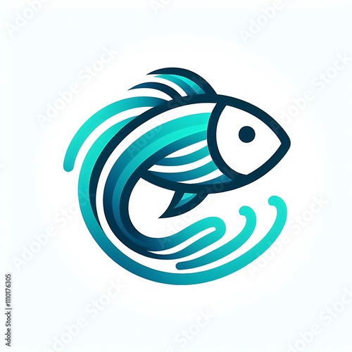 Stylized fish illustration with wave elements.