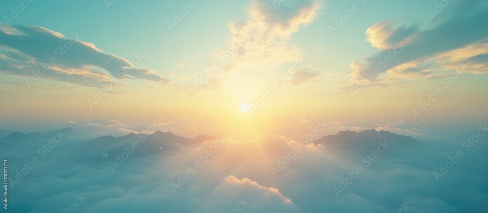 Fototapeta premium Stunning sunrise over mountains with vibrant colors and clouds creating a breathtaking natural landscape from a high vantage point