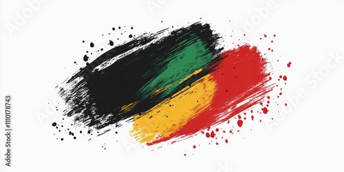 Black History Month Background. Juneteenth freedom day banner with paint splashes. June 19 poster design in black, gree, red, yellow colors of Pan African flag
