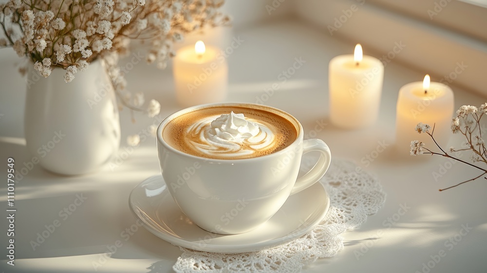 Melange coffee offers a cozy ambiance, beautifully presented with a creamy swirl atop a warm cup, surrounded by soft light and delicate floral accents. Melange coffee offers a cozy ambiance, beautifully presented with a creamy swirl atop a warm cup, surrounded by soft light and delicate floral accents.