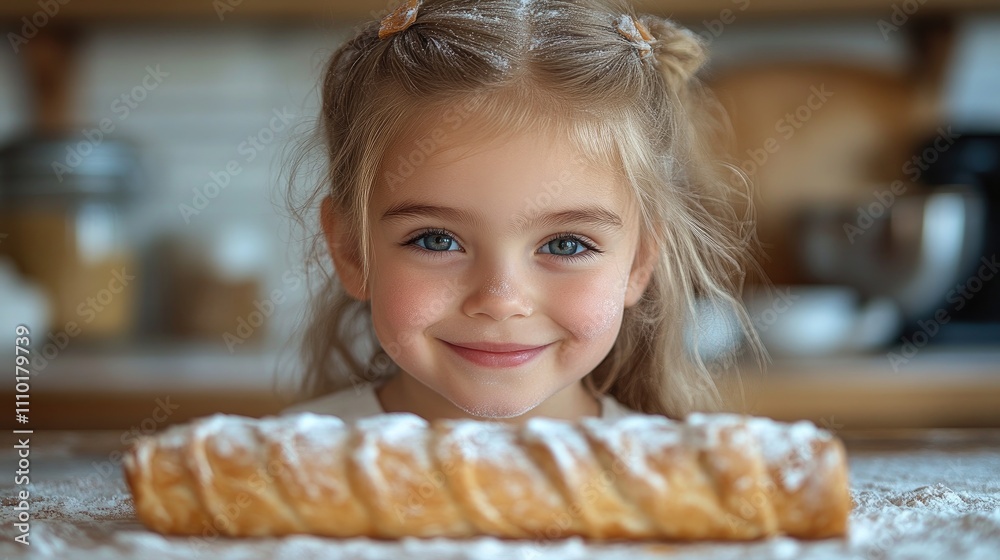 Little girl happily baking in the kitchen surrounded by pastry and flour showcasing her love for cooking and creativity in the kitchen Little girl happily baking in the kitchen surrounded by pastry and flour showcasing her love for cooking and creativity in the kitchen