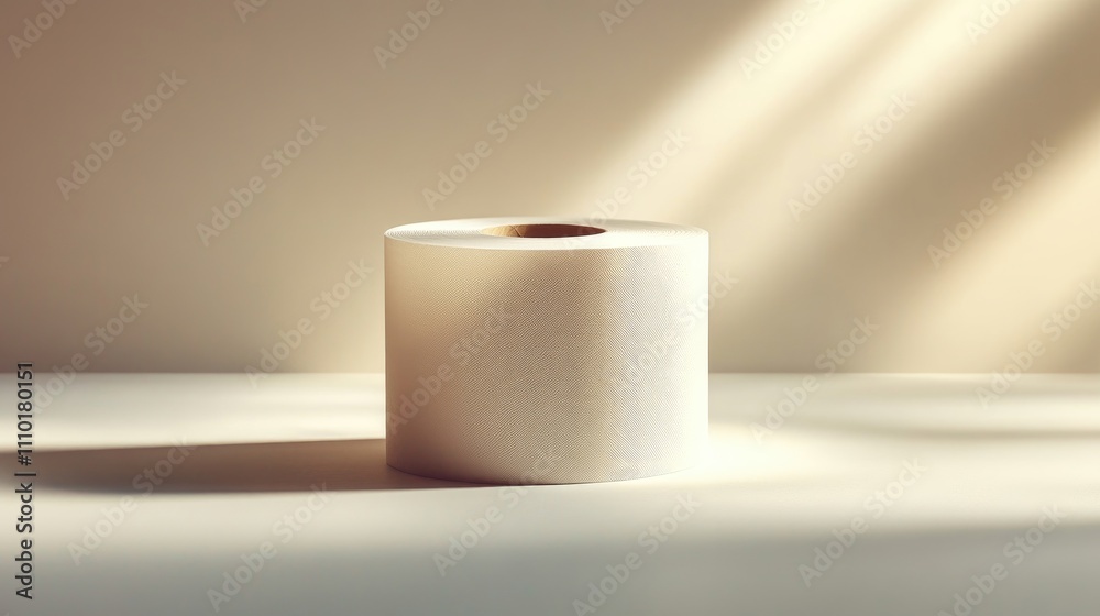 Empty tissue paper roll on a minimalist background with soft lighting highlighting its circular shape and texture Empty tissue paper roll on a minimalist background with soft lighting highlighting its circular shape and texture