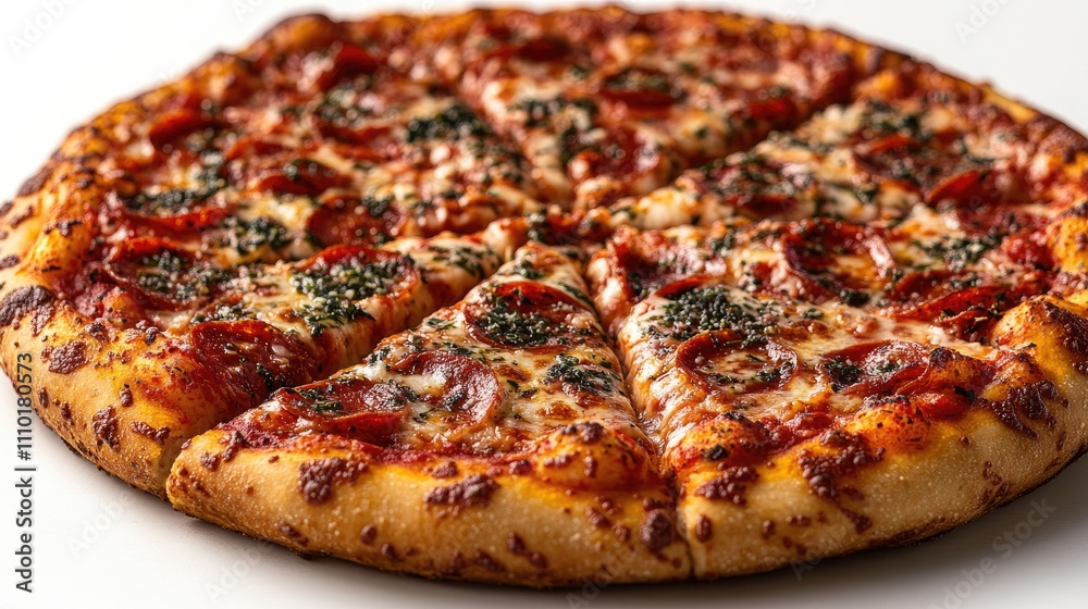 Delicious pizza Margarita with fresh toppings served on a wooden board against a simple white background