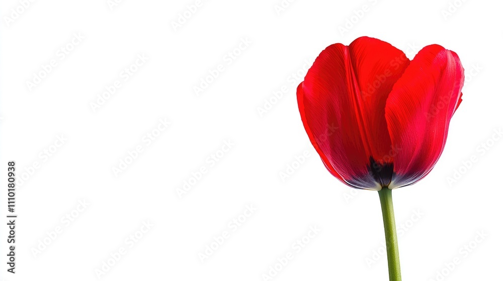 Red tulip flower with delicate petals isolated on white background showcasing botanical beauty and elegance of nature's spring bloom. Red tulip flower with delicate petals isolated on white background showcasing botanical beauty and elegance of nature's spring bloom.