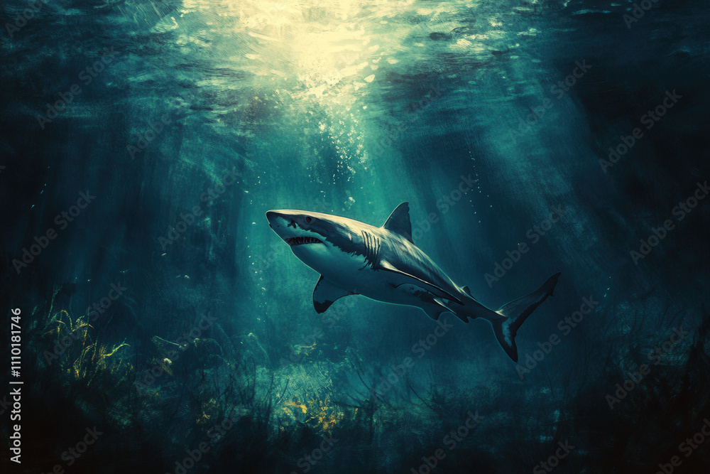 Obraz premium Great White Shark Underwater Scene