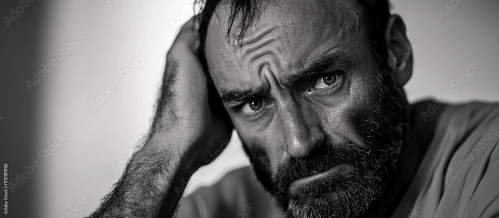 Emotional portrait of a distressed man experiencing despair and inner turmoil during a moment of deep personal struggle