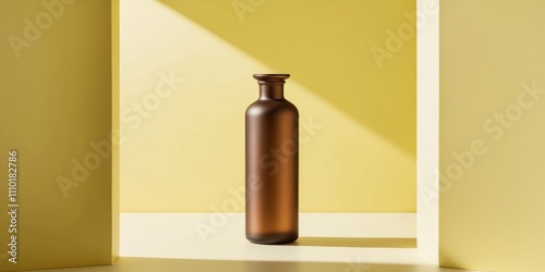 Elegant Brown Medicine Bottle on Vivid Yellow Background. photo