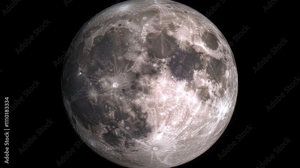 Fototapeta premium Majestic full moon illuminating the dark night sky showcasing its surface details and celestial beauty.