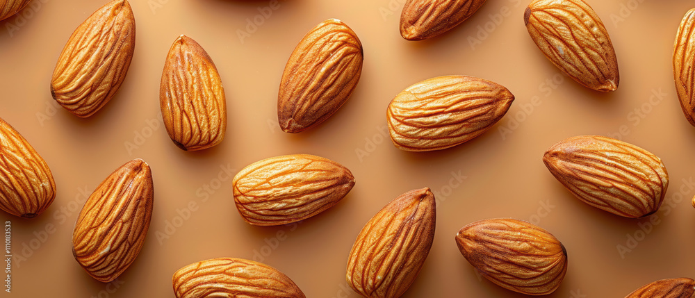 Raw almonds displayed on a flat surface showcasing their natural texture and color variations Raw almonds displayed on a flat surface showcasing their natural texture and color variations