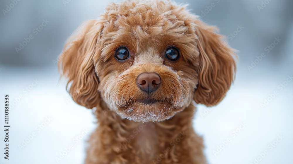 Adorable close-up of a poodle with expressive eyes and fluffy fur against a soft white background highlighting its charming features Adorable close-up of a poodle with expressive eyes and fluffy fur against a soft white background highlighting its charming features