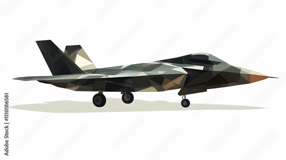 A stylized polygonal representation of a military aircraft on a white background. A stylized polygonal representation of a military aircraft on a white background.