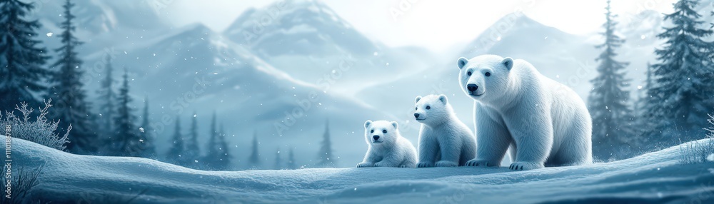 Christmas adventure polar bear family trekking through snowy mountains wildlife winter wonderland Christmas adventure polar bear family trekking through snowy mountains wildlife winter wonderland