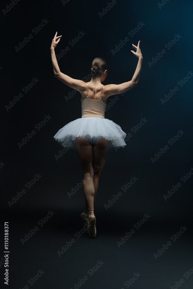 Beautiful ballet dancer showcasing posture in elegant white tutu Beautiful ballet dancer showcasing posture in elegant white tutu