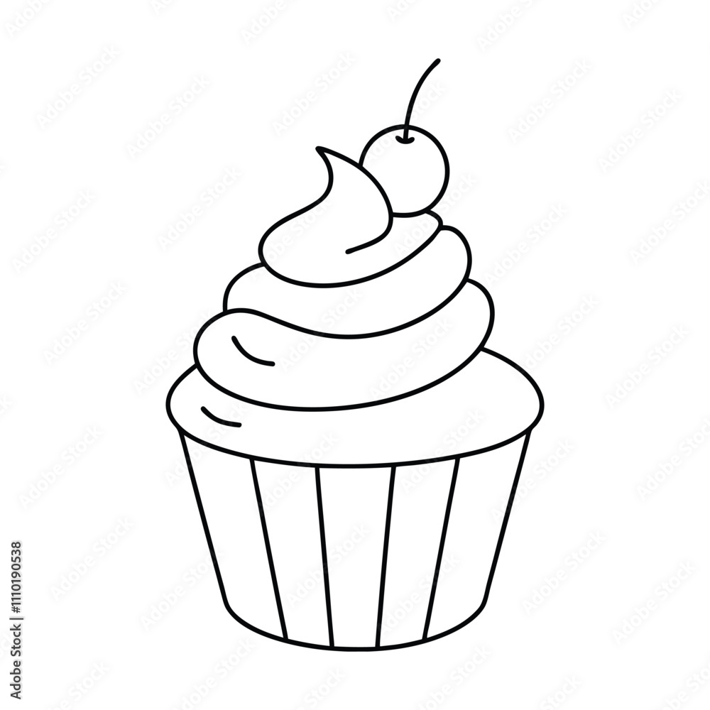 Playful Lineart Pastel Cupcake Illustration with Smooth Layers and Glossy Frosting.