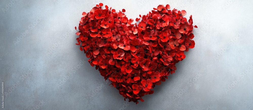 Stylized heart shape created from vibrant red flower petals on a textured background for romantic themes and decor purposes. Stylized heart shape created from vibrant red flower petals on a textured background for romantic themes and decor purposes.