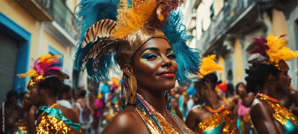 Vibrant Carnival Celebration in a Latin American Street Vibrant Carnival Celebration in a Latin American Street