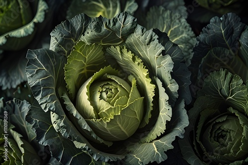 Closeup of ornamental cabbages and kales textured background Generative AI photo