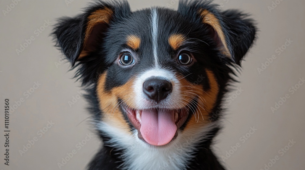 Curious and playful puppy headshot with tongue out isolated on neutral background capturing adorable expression and personality. Curious and playful puppy headshot with tongue out isolated on neutral background capturing adorable expression and personality.