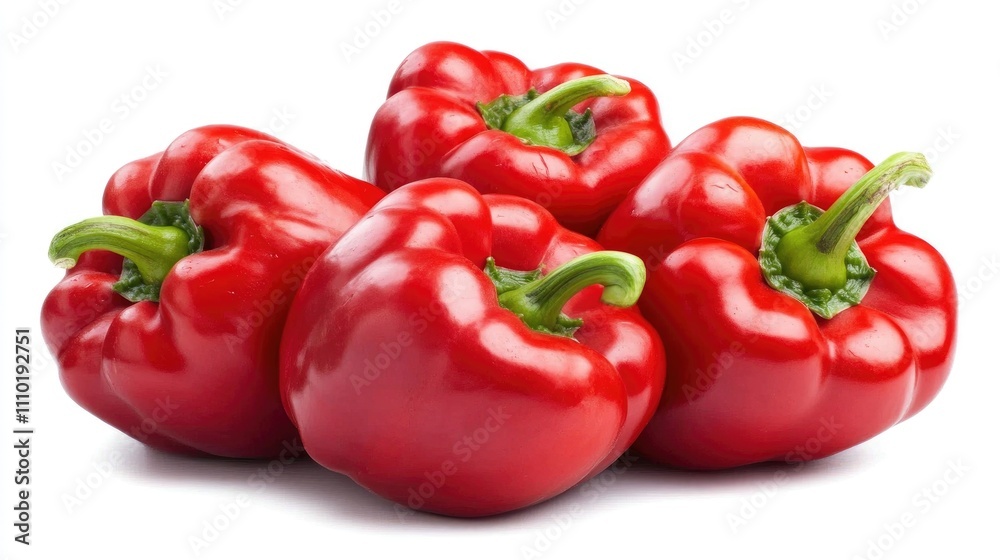 Fresh vibrant red bell peppers arranged neatly showcasing their glossy texture and natural appeal perfect for culinary visuals Fresh vibrant red bell peppers arranged neatly showcasing their glossy texture and natural appeal perfect for culinary visuals