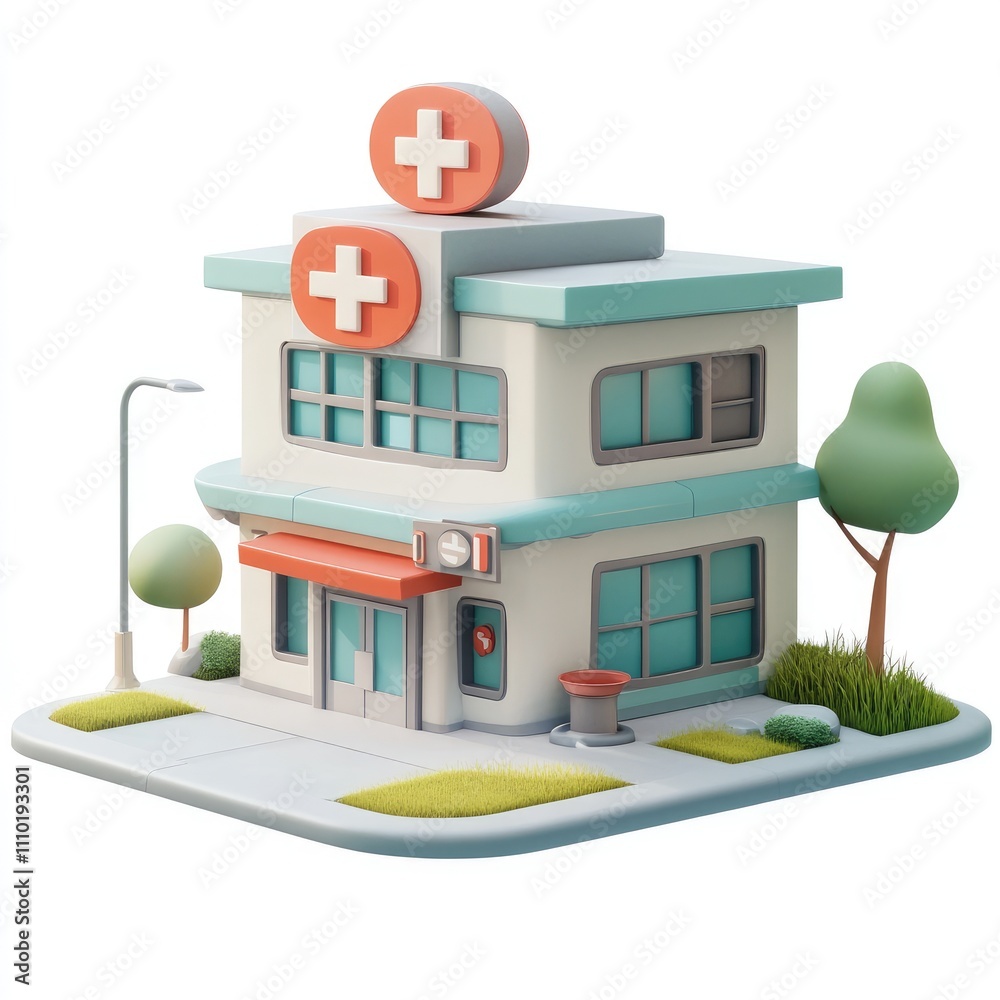 Obraz premium Cartoon hospital building illustration.