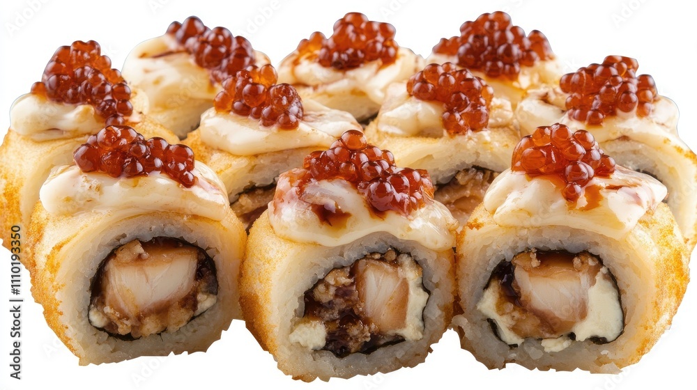 Delicious Hot Fried Sushi Roll with Salmon Eel Caviar and Cheese Exquisite Japanese Cuisine Perfect for Sushi Lovers Delicious Hot Fried Sushi Roll with Salmon Eel Caviar and Cheese Exquisite Japanese Cuisine Perfect for Sushi Lovers