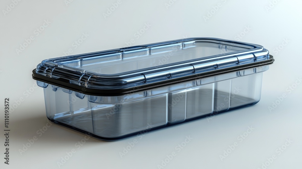 Clear plastic storage container with a secure lid on a neutral background showcasing its versatile storage capabilities for various items Clear plastic storage container with a secure lid on a neutral background showcasing its versatile storage capabilities for various items