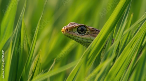 Javanese spitting cobra camouflaged in lush green grassland habitat showcasing nature's vibrant wildlife and adaptation skills