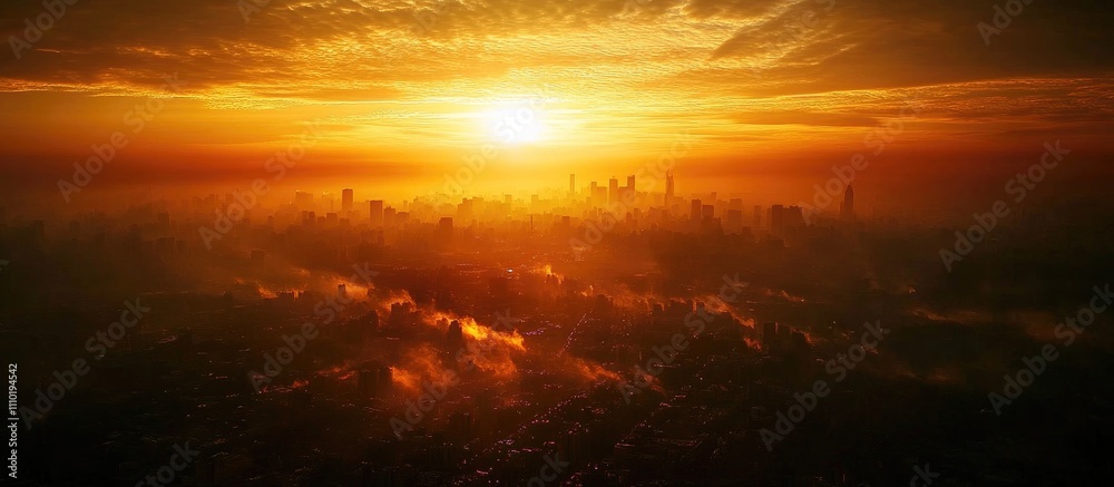 City skyline at sunset with vibrant orange and yellow hues illuminating the horizon and casting shadows over a bustling urban landscape. City skyline at sunset with vibrant orange and yellow hues illuminating the horizon and casting shadows over a bustling urban landscape.