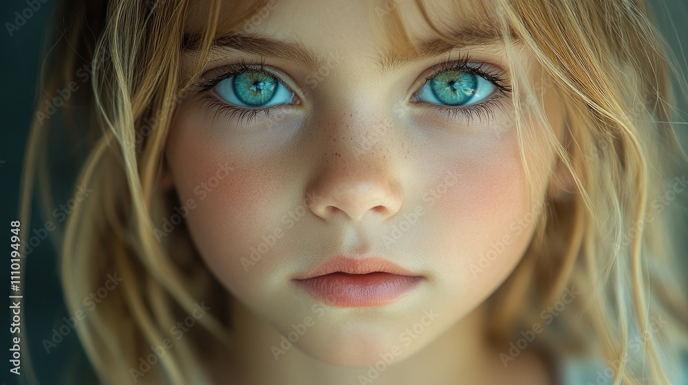 Young girl with striking blue eyes expressing deep emotion and vulnerability in a close-up portrait. Young girl with striking blue eyes expressing deep emotion and vulnerability in a close-up portrait.