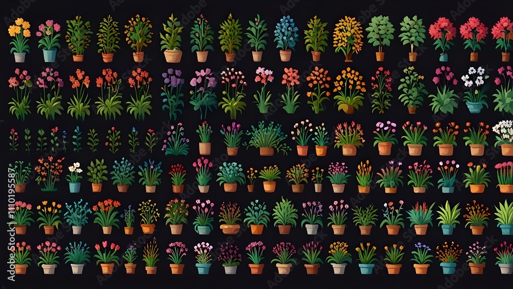 Fototapeta premium Mix of seasonal plants anf flowers big vector collection Generative AI