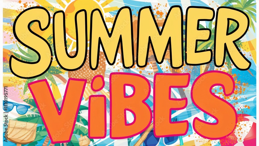 Summer Vibes, Bright Tropical Design for Summer Promotion, Beach Party, Vacation, and Holiday Greetings Summer Vibes, Bright Tropical Design for Summer Promotion, Beach Party, Vacation, and Holiday Greetings